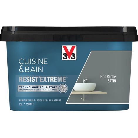 Peinture multi-supports monocouche Cuisine & Bain Resist'Extrême® V33 Gris Roche satin 2L