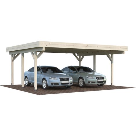 Carport doppio in legno lamellare 20,6 m² con tetto in perline 19 mm, struttura per 2 auto da esterno 600x512 cm - Esterni da Vivere (1/5)