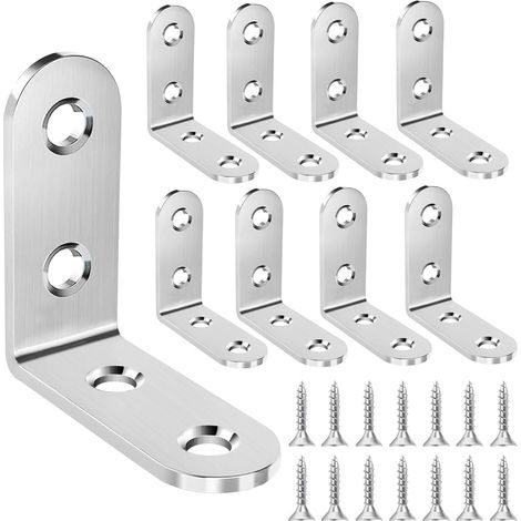 Set of 20 stainless steel corner connectors - Metal angle - 90 degrees - 40 x 40 mm - Small angles with 80 screws - For corner mounting - Furniture - Table - Chair - Bookshelf - Silver (1/5)