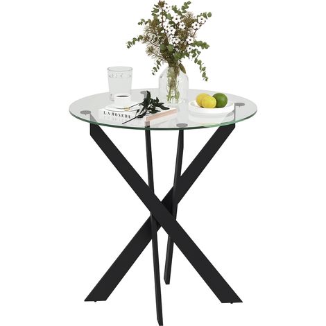 JSSEVN - Mesa de comedor moderna de cristal, 70 cm de diámetro, mesa de cocina con tablero de cristal templado y patas de metal, para 4 personas. (1/5)