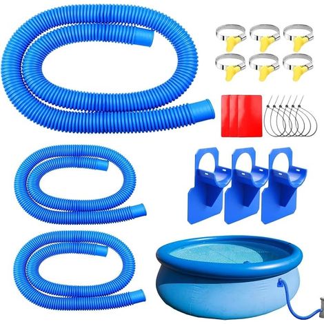 Mangueras de 1,25" para piscinas elevadas, 3 mangueras de 32 mm para bomba de filtro de piscina, repuestos y accesorios, incluye soportes para mangueras y abrazaderas metálicas. (1/5)