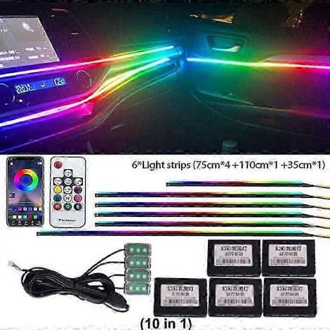 Kit de bande LED acrylique arc-en-ciel 18 en 1 ou 22 en 1 pour éclairage d'ambiance intérieur de voiture Symphony (Symphony 10 en 1) - 213 LED RGB 64 couleurs (1/5)