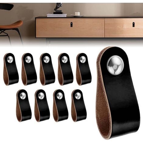 royaluxe -10 Pièces Poignées de Meubles en Cuir Poignées de Porte en Cuir Poignées d'Armoire en Cuir Poignées de Porte de Cuisine en Cuir Poignées de Porte d'Armoire en Cuir avec 10 Vis Cuisine Chambr (1/5)