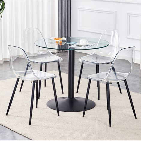 MEUBLIV Runde Esstischgarnitur 85 cm schwarz und transparent – 4 Plätze, 2 Kartons (1/5)