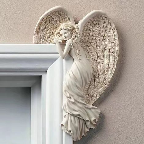 Statue Ange - Résine Blanche - Décoration Murale Pour Cadre De Porte - 16 x 11 cm - Idéale Pour Salon Chambre À Coucher - Lot De 1 (1/5)