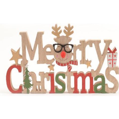 Scritta decorativa "Merry Christmas" in legno decorazione natalizia (1/2)