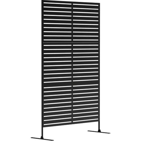 Paravento esterno a 3 pannelli in acciaio nero, 122 x 198 cm, divisorio e schermo per giardino, balcone o terrazza – design moderno con lamelle regolabili