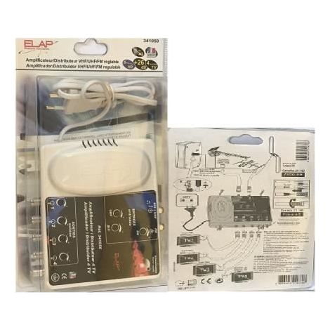 Amplificateur TNT 2 entrées (UHF/FM/VHF)/ 4 sorties REGLABLEs REF 341050 ELAP HDME