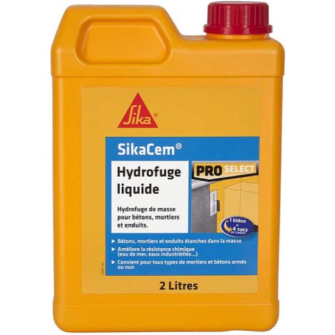 Sika – Hydrofuge de masse liquide 2L – Pour béton et mortier – Liquide sans chlore – Densité 1,02 – Marquage CE EN 934-2