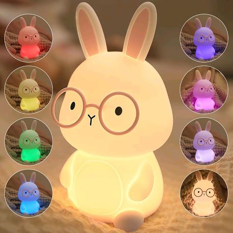 Children's Rabbit Night Light,  Silicone Baby Night Light,  Touch-Sensitive Dimmable Nursing Light with 7 Colors,  Rechargeable for Boys and Girls' Bedroom Night Light,  White (1/5)