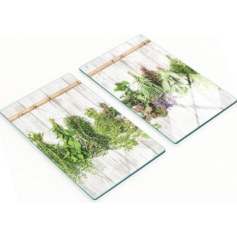 Tablas de cortar de vidrio para cocina con dise帽o de hierbas arom谩ticas, 2 x 30 x 52 cm.