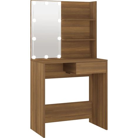 Toeletta tavolo da trucco mobile di design mobile per camera da letto con LED rovere 74,5 x 40 x 141 cm marrone 020006299