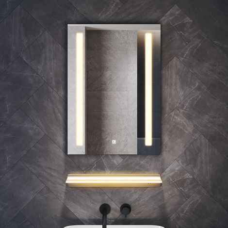 SONNI Antibeschlag Badspiegel Badezimmerspiegel mit LED Ablage, Wandspiegel Beidseitig Beleuchtet 3 Einstellbare Lichtfarben und IP44 Energiesparend 50x70cm