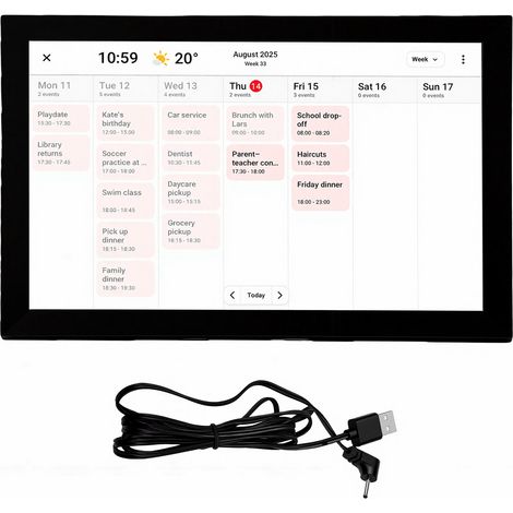 Calendrier numérique intelligent de 10.1 pouces, cadre Photo, écran tactile, planificateur électronique, tableau des tâches pour les horaires du bureau familial, noir (1/5)