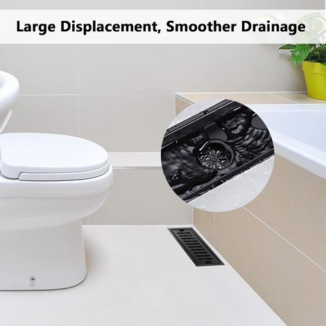 Bonde de sol rectangulaire pour douche, en acier inoxydable, 20 x 10 cm, couleur noire, avec filtre, adaptée aux zones humides et à l'évacuation des eaux usées domestiques.-AquaForge (1/5)