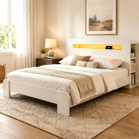 letto contenitore 140x200 LED prese bianco OKMYHOME (1/4)