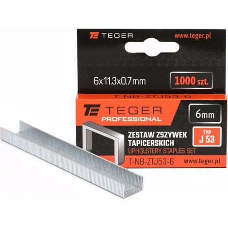 Jeu d'agrafes professionnelles pour tapisserie (type J/53) 6/11,3/0,7 mm / 1000 pièces / teger (1/2)
