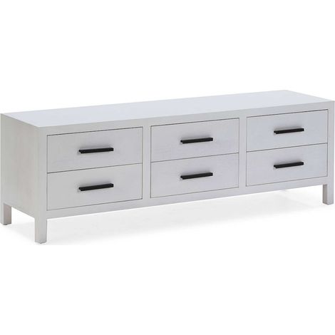Meuble TV bois de cèdre blanc et métal noir design moderne - Blanc mat poignées noires (1/3)