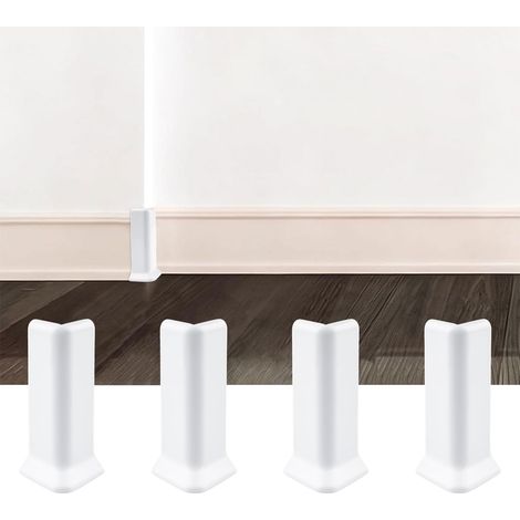 INCREWAY Lot de 4 protections d'angle autocollantes pour plinthe - Blocs de coins extérieurs en plastique pour installation à la maison et au bureau (blanc) (1/4)