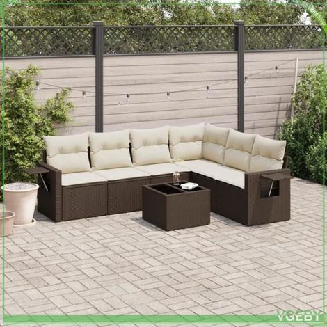 Salon de jardin - FAF7291712420504 - Résine tressée marron - Modulable 7 pcs coussins - Rangement étanche (1/3)