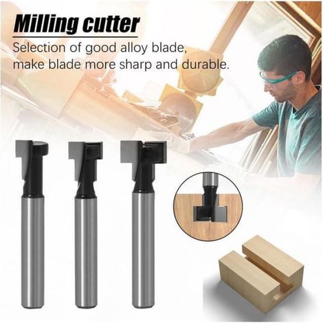 6mm Fraise Rainure T, Routeur Bits Forme T, 3Pcs (7.93/9.52/12.7mm) Queue Lame Fraises Bois Outils Menuiserie Électriques (1/5)
