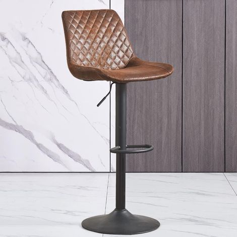 Height Adjustable Bar Stools Set of 1 Suede Exterior Vintage Breakfast Barstools with Black Paint Steel Gas Lift and Footrest for Home Kitchen,1Pcs BROWN (1/2)