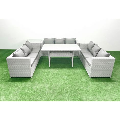 Fimous Ensemble de meubles de jardin en polyrotin 9 places  avec Table d'appoint Gris clair mélangé (1/5)