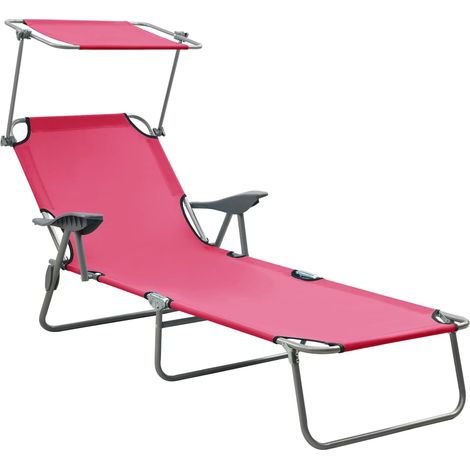 vidaXL Lettino Prendisole con Baldacchino in Acciaio Rosa (1/5)