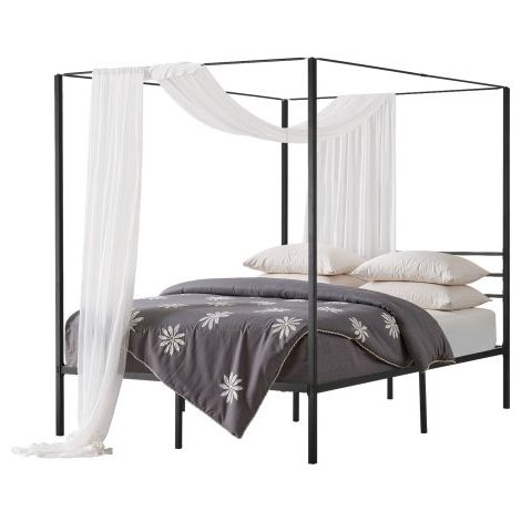 Cadre de Lit à Baldaquin Queen Size, Cadre à Quatre Colonnes en Métal, Support à Lattes en Acier Robuste, avec Espace de Rangement sous le Lit, Pas Besoin de Sommier à Ressorts, Maison, Noir (1/3)