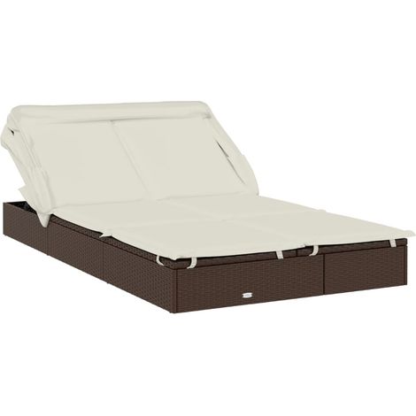 2-Personen-Sonnenliege mit Dach Braun 213x118x97 Poly Rattan vidaXL