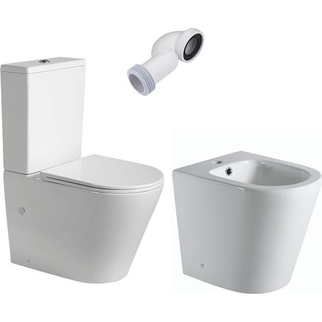 Combo Inodoro Redondo  Blanco Brillo  Fondo Reducido con Cisterna  Tapa con Caída Amortiguada + Bidet a Suelo (1/4)