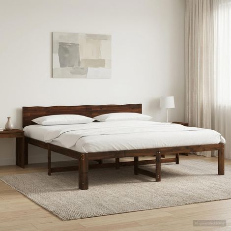 Cama doble con cabecero ROSTOCK Marrón Oscuro 200 x 200 cm (1/5)