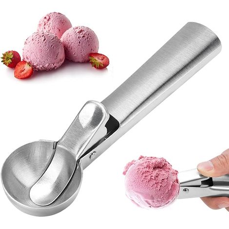 Cuillère à glace en acier inoxydable avec gâchette pour fruits, melon, boules de glace, yaourt (1/5)
