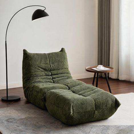 Pouf canapé lounge en chenille vert mousse haute résilience (1/5)