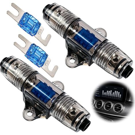 2 Pièces Porte-Fusibles ANL en Ligne pour Câbles de Calibre 6-10 AWG,Inclus 2 Fusibles de 60 Ampères,Base Température Résistante,Boîtier Transparent et Alliage de Zinc Nickelé pour Conductivité (1/5)