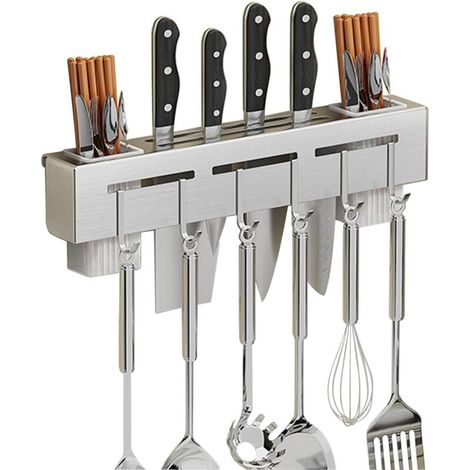 1 Barra portautensili da cucina, 6 ganci rimovibili, acciaio al carbonio, 40 cm, cucina sala da pranzo
