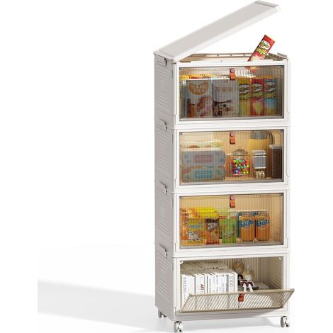 Boite Rangement Plastique, 23.4L 4 unité Boite de Rangement avec Couvercles, Bac de Rangement,Pliable Caisse Rangement, Boite Rangement Empilable à Roulettes (1/5)