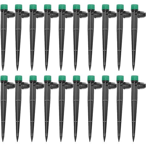 20 Pièces Goutteur Irrigation Réglable, 360 Degrés 8-Trou Micro Asperseur Goutte à Goutte avec Connecteur Barbelé & Piquet de Support pour Tube 4/7mm, Goutteur D'irrigation Insertion, Vert