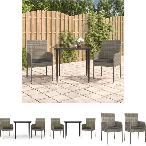 Gartenmöbel - vidaXL 3-tlg. Garten-Essgruppe mit Kissen Schwarz und Grau Poly Rattan - Wetterfest (1/5)