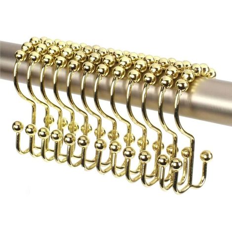 Ensemble de 12 crochets doubles pour rideau de douche (finition décorative dorée) en acier inoxydable antirouille (1/5)