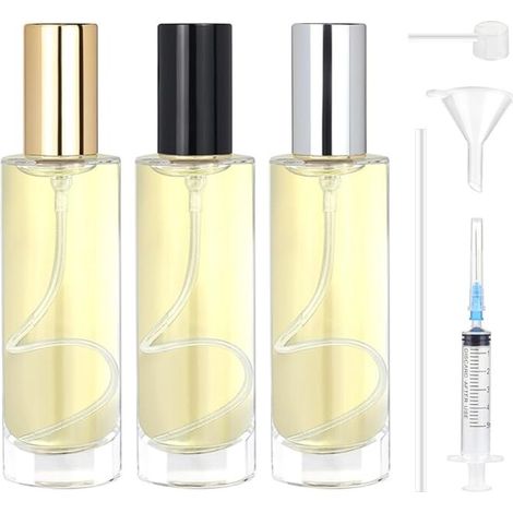 3 Pièces Vaporisateur Parfum Verre 30ml, Flacon Parfum Vide Rechargeable, Atomiseur Parfum en Verre, Bouteille Parfum Vide pour Voyage, Vacances, Cadeaux (Capuchon Doré, Argenté et Noir) (1/4)
