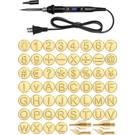 Bolígrafo para trabajar la madera con 26 puntas para quemar letras inglesas para tallar, puntas para pirograbado, plantilla, soldador para trabajar la madera (Soldador + juego de 56 piezas) (1/5)