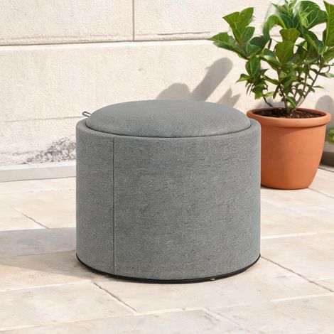Pouf rond avec rangement en simili cuir gris 56 cm en MDF (1/5)