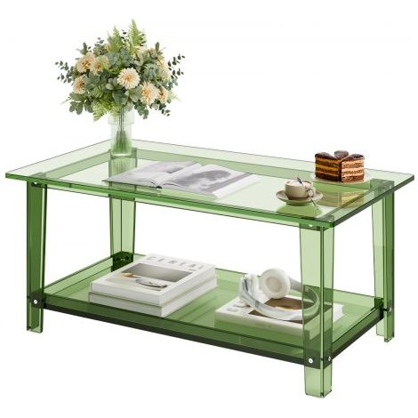 Couchtisch Sofatsich aus Acryl, 2-stufiger Beistelltisch mit Ablagefläche, moderner rechteckiger Arcyltisch ideal für Esszimmer Kücheninsel Restaurant Büro, 50 x 80 x 40 cm (Grün) (1/5)