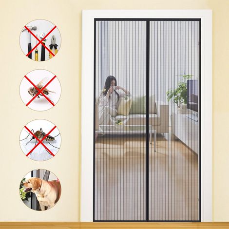 Moustiquaire 120x210cm - moustiquaire magnétique à mailles ultra-fines avec bandes adhésives - noire (1/5)