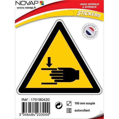 Panneau Danger ecrasement des mains - Adhésif Triangle 100mm - 4233000