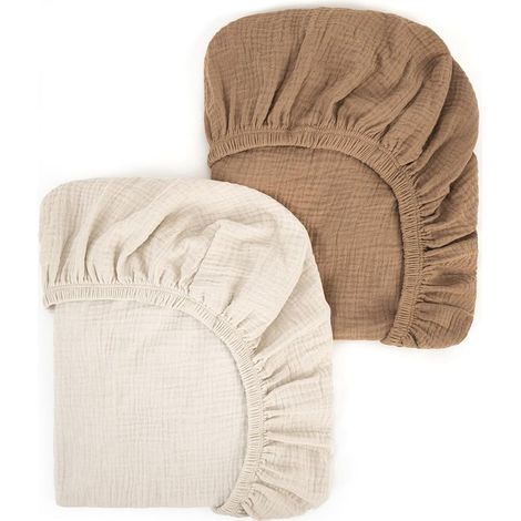 Set mit 2 Spannbettlaken aus Musselin-Baumwolle, 80 x 40 cm, Universalgröße, für Kinderbett- und Moseskörbchenmatratzen (1/5)