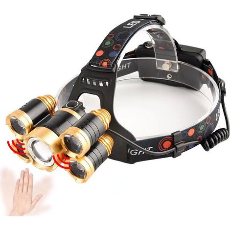 Lampada frontale, torcia frontale ultra luminosa a 5 LED con indicatore di alimentazione, 12000 lumen, ricaricabile tramite USB, impermeabile. (1/4)