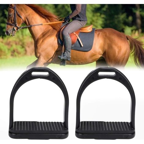 Cheval étriers, 2pcs Haute résistance étriers équestres avec Anti-dérapant Tapis en Caoutchouc pour équitation(S) (1/5)