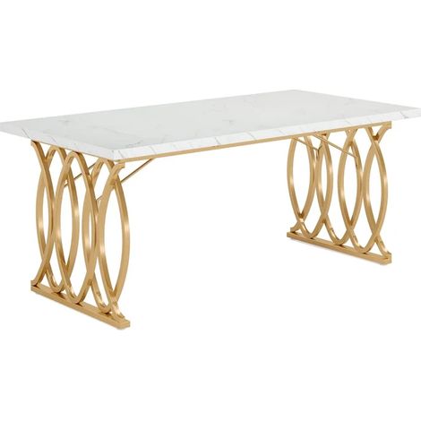 Bureau moderne pour conférences et direction 160x80 cm, plateau en stratifié effet marbre blanc et cadre métallique (1/5)